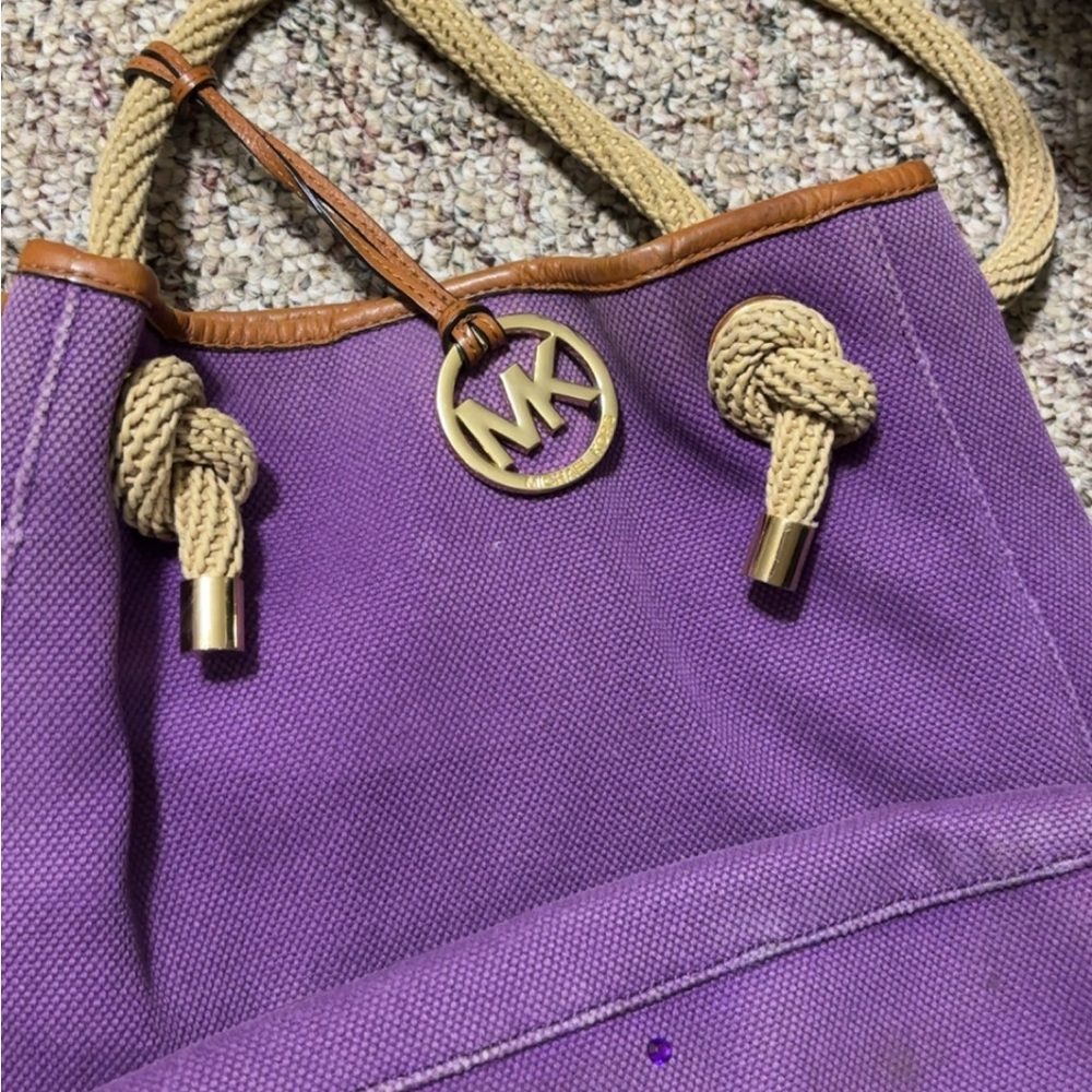 Michael Kors Lavender Canvas Tote with Tan Accents